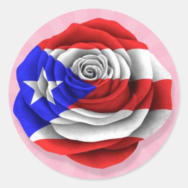 Puerto Rican Rose Flag on Pink Classic Round Sticker (Front)
