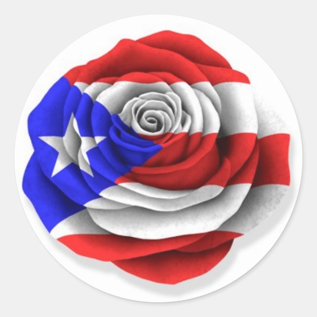 Puerto Rican Rose Flag on White Classic Round Sticker (Front)