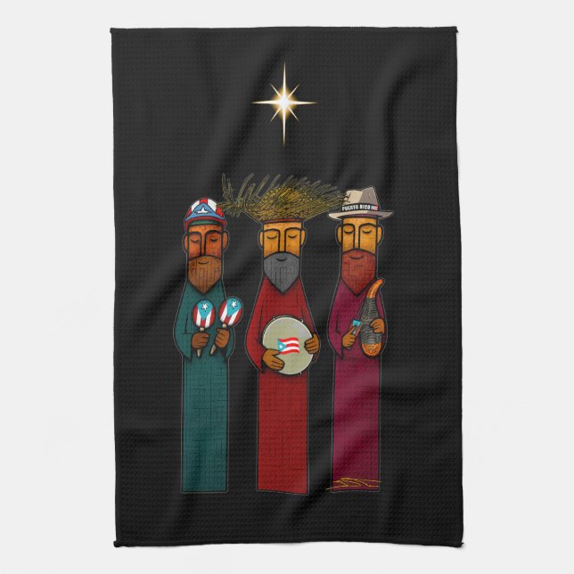 Puerto Rican Three Wise Men – Parranda Kitchen Towel (Vertical)