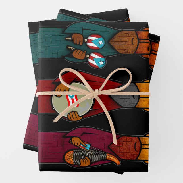 Puerto Rican Three Wise Men – Parranda Wrapping Paper Sheet (In situ)