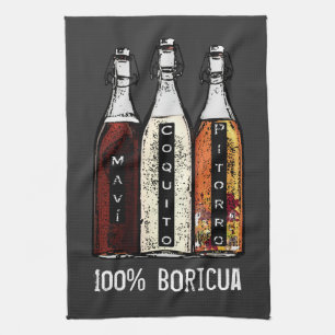 Puerto Rican Traditional Drinks 100% Boricua  Kitchen Towel