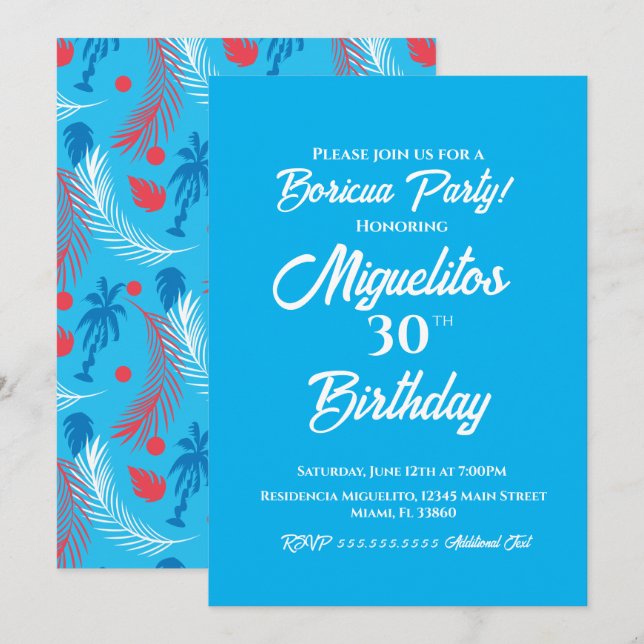 Puerto Rican Tropical Hispanic Birthday Party Invitation (Front/Back)