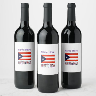 Puerto Rico and Puerto Rican Flag Personalized Wine Label