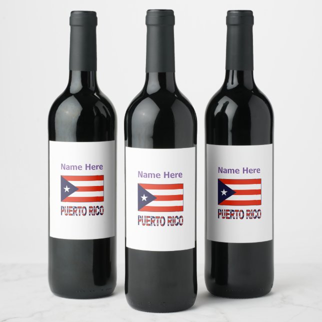 Puerto Rico and Puerto Rican Flag Personalized  Wine Label (Bottles)