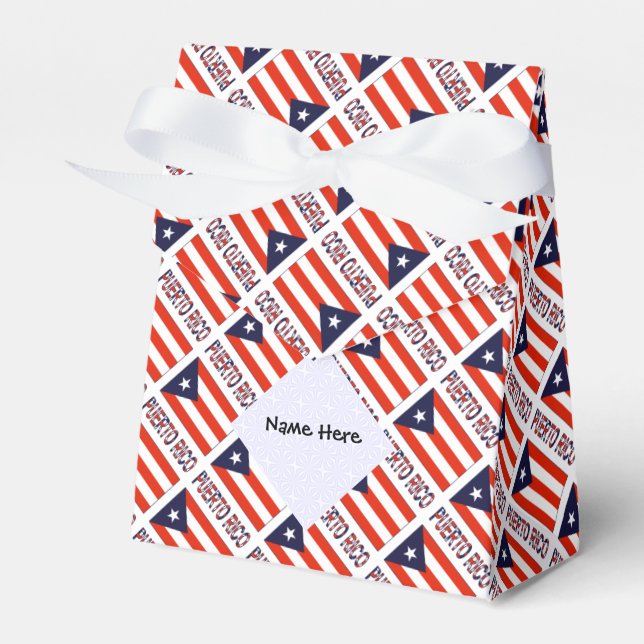 Puerto Rico and Puerto Rican Flag Tiled Your Name Favor Box (Front Side)