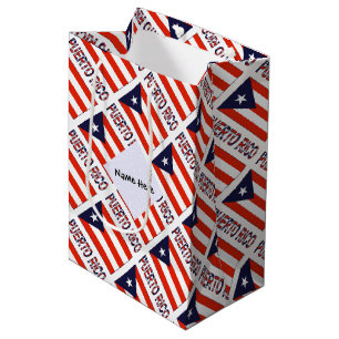 Puerto Rico and Puerto Rican Flag Tiled Your Name Medium Gift Bag