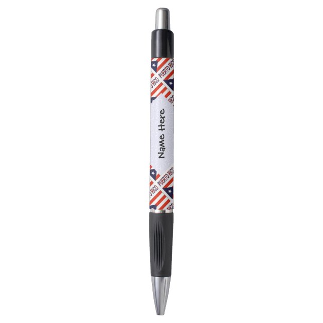 Puerto Rico and Puerto Rican Flag Tiled Your Name Pen (Front Vertical)