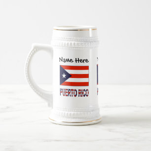 Puerto Rico and Puerto Rican Flag with Your Name Beer Stein