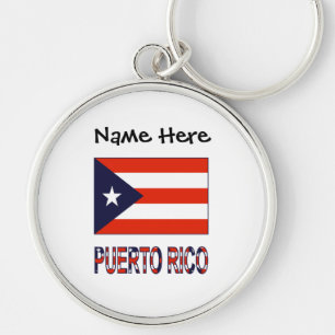 Puerto Rico and Puerto Rican Flag with Your Name Keychain