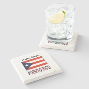 Puerto Rico and Puerto Rican Flag with Your Name Stone Coaster