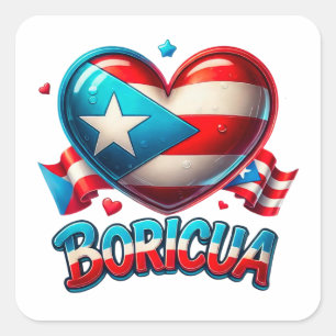 Puerto Rico Boricua Love Heart Flag Square Sticker