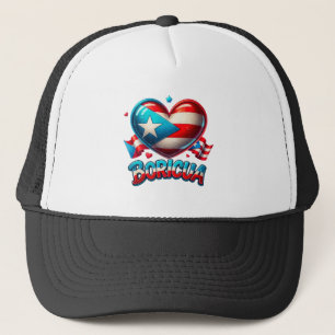 Puerto Rico Boricua Love Heart Flag Trucker Hat
