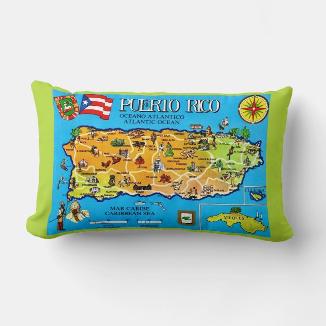  Puerto Rico Bright Blue Map Throw Pillow (Front)