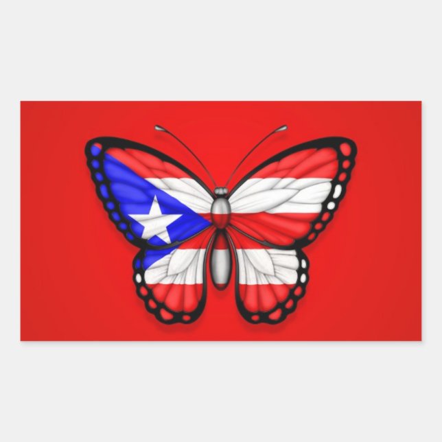 Puerto Rico Butterfly Flag on Red Sticker (Front)