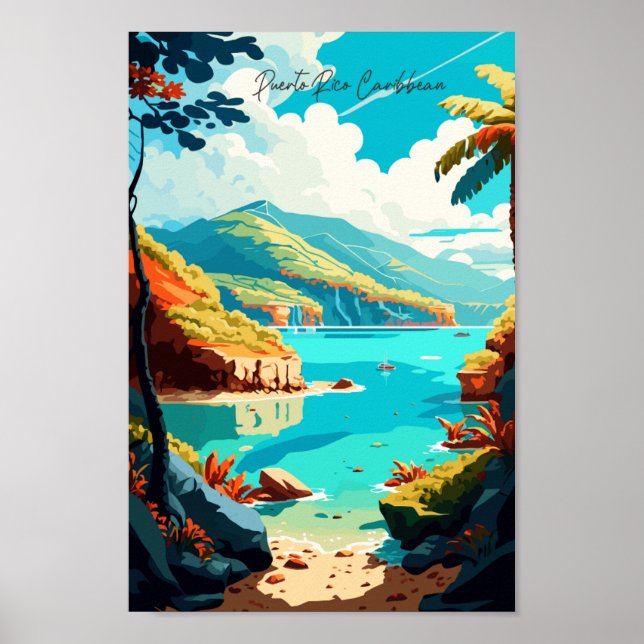 Puerto Rico Caribbean vintage travel illustration Poster (Front)