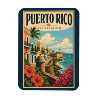 Puerto Rico Coast Illustration Travel Art Vintage Magnet