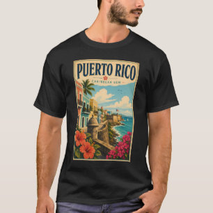 Puerto Rico Coast Illustration Travel Art Vintage T-Shirt