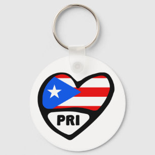 Puerto Rico Country Code Flag Heart Keyring, PRI Keychain
