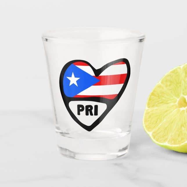 Puerto Rico Country Code Flag Heart, PRI Shot Glass (Front)