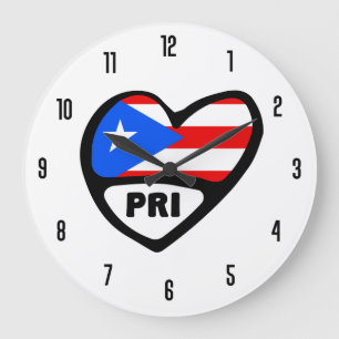 Puerto Rico Country Code PRI Flag Heart Large Clock