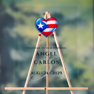 Puerto Rico Couple Heart Wedding Welcome Acrylic Sign