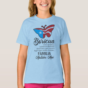 Puerto Rico Family Name Flag Butterfly Quote T-Shirt