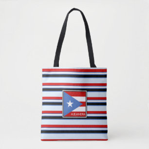 Puerto Rico Flag and Stripes Personalized Tote Bag