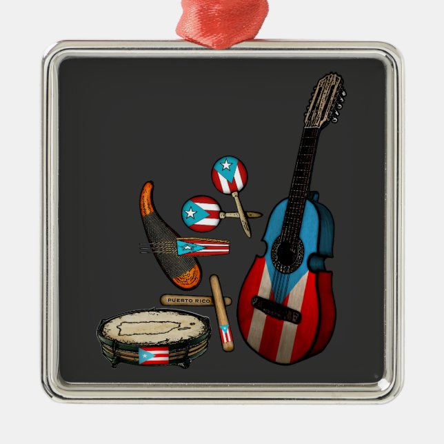 Puerto Rico Flag | Boricua Traditional Instruments Metal Ornament (Front)