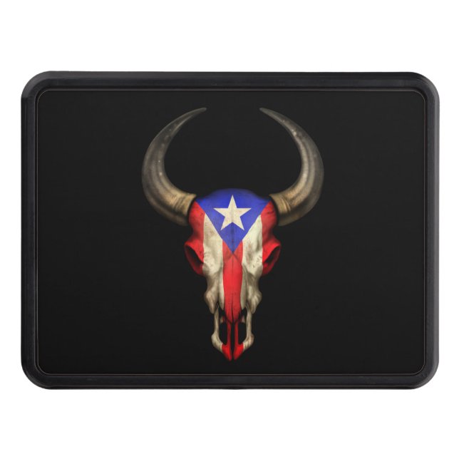Puerto Rico Flag Bull Skull Trailer Hitch Cover (Front)