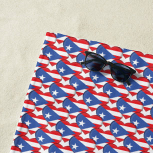 Puerto Rico Flag Colours Hearts Patriotic Beach Towel