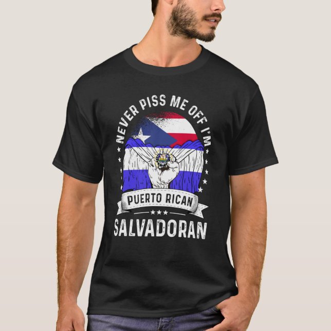 Puerto Rico Flag El Salvador Grown Humour Pride T-Shirt (Front)