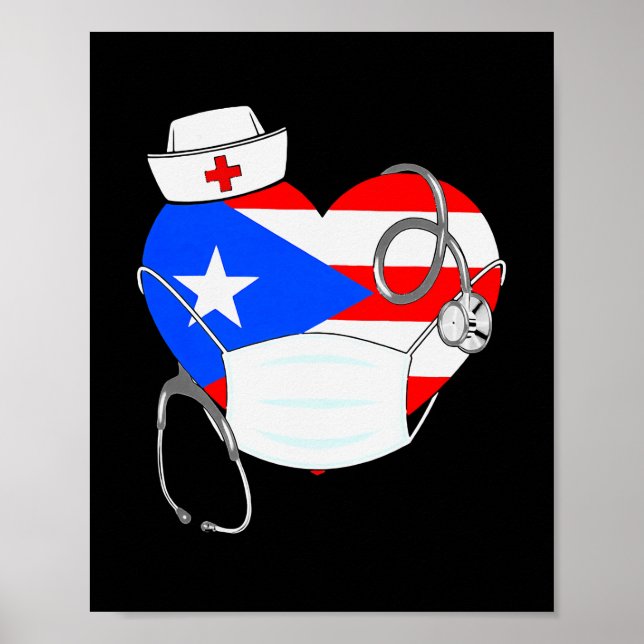 Puerto Rico Flag Heart Nurse 4th July  Poster (Front)