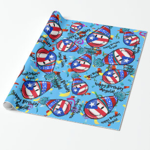 Puerto Rico Flag In a Party Hat   Birthday Wrapping Paper