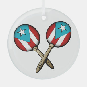 Puerto Rico Flag Maracas  Glass Ornament