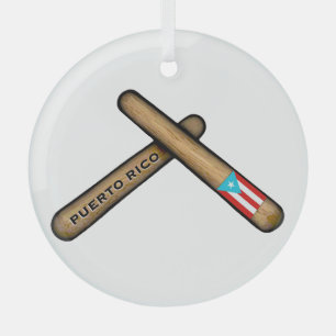 Puerto Rico Flag Percussion Sticks I Palitos  Glass Ornament