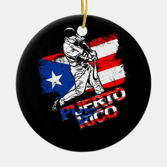 Puerto Rico Flag Puerto Rican Baseball Player Base Ceramic Ornament (Front)