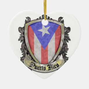 Puerto Rico Flag - Shield Crest Ceramic Ornament