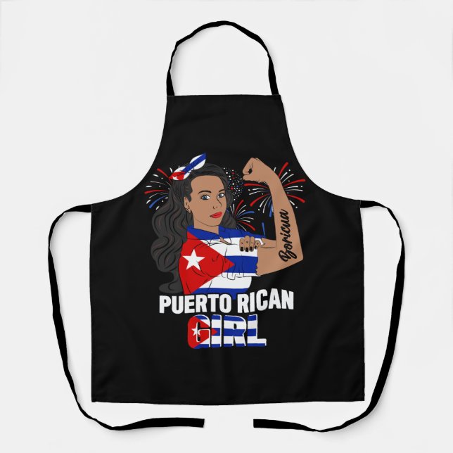 Puerto Rico Flag Strong Women Puerto Rican Girl Bo Apron (Front)