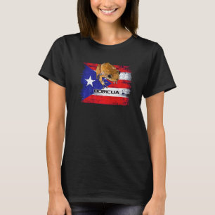 Puerto Rico Flag With Boricua Coqui Patriotic Grun T-Shirt