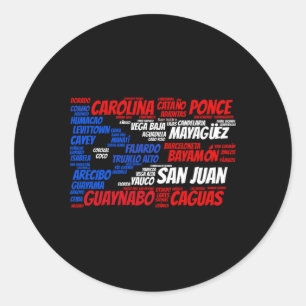 Puerto Rico Flag With City Names San Juan Word Classic Round Sticker