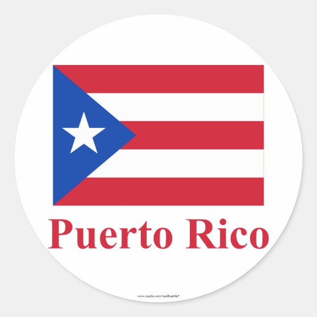 Puerto Rico Flag with Name Classic Round Sticker (Front)
