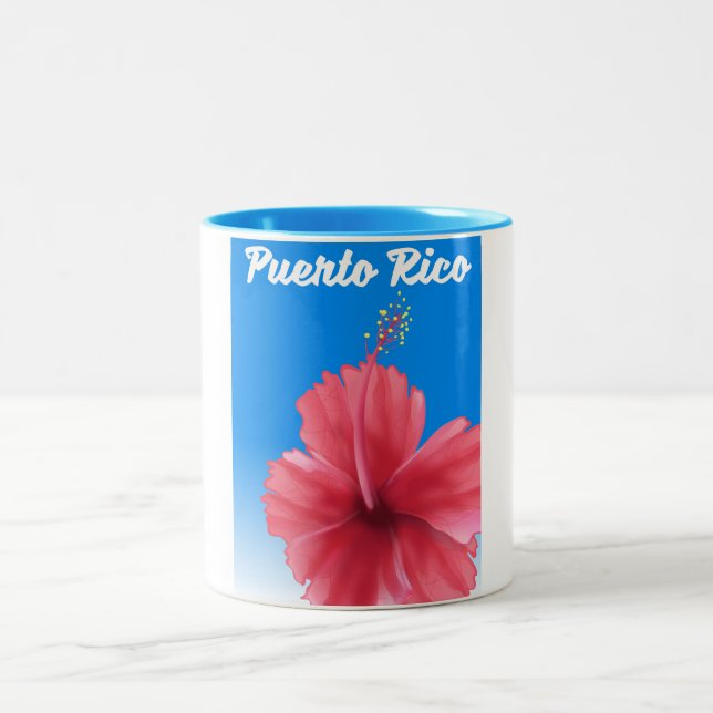Puerto Rico Flor de maga travel poster Two-Tone Coffee Mug (Center)