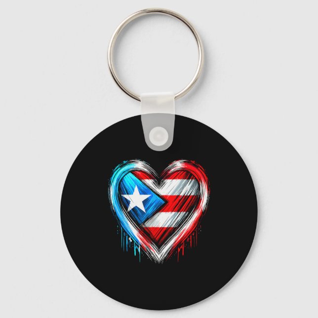 Puerto Rico Heart Puerto Rican Flag  Keychain (Front)
