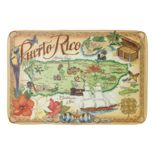 Puerto Rico Illustrated Map Bath Mat Rug