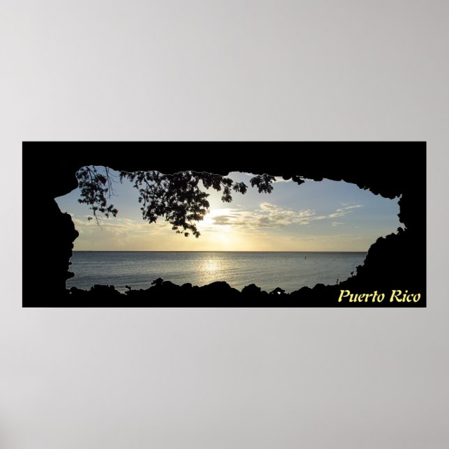 Puerto Rico Island Map Sunset 3 Poster (Front)