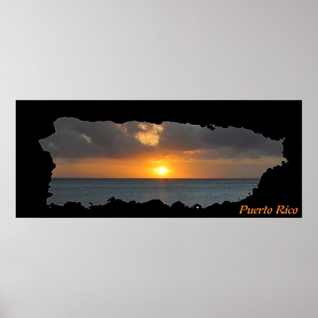 Puerto Rico Island Map Sunset Poster (Front)
