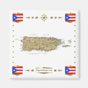 Puerto Rico Map + Flags Magnet