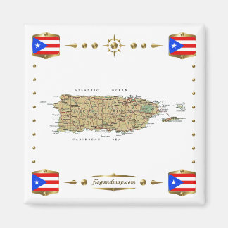Puerto Rico Map + Flags Magnet