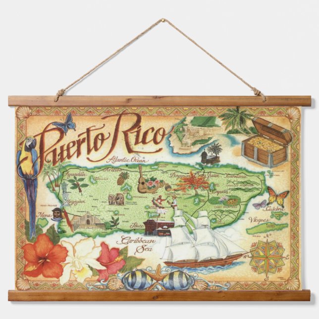 Puerto Rico Map Hanging Tapestry (Front)