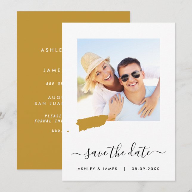 Puerto Rico Map Photo Wedding Save the Date Card (Front/Back)